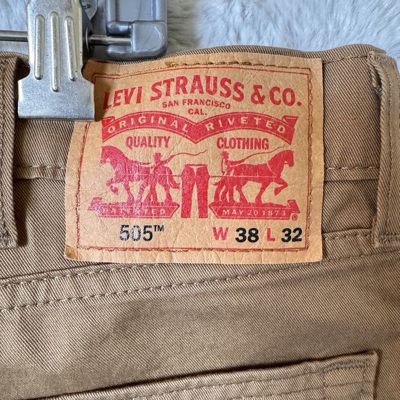 Levi's Men's 505 Regular Fit Jeans Caraway Stretch Twill 38W x 32L Tan Khaki - Picture 8 of 10